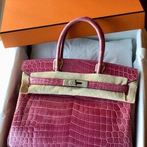 Hermes Birkin 30 Rose Pink Tyrien Shiny Niloticus Palladium Hardware Complete